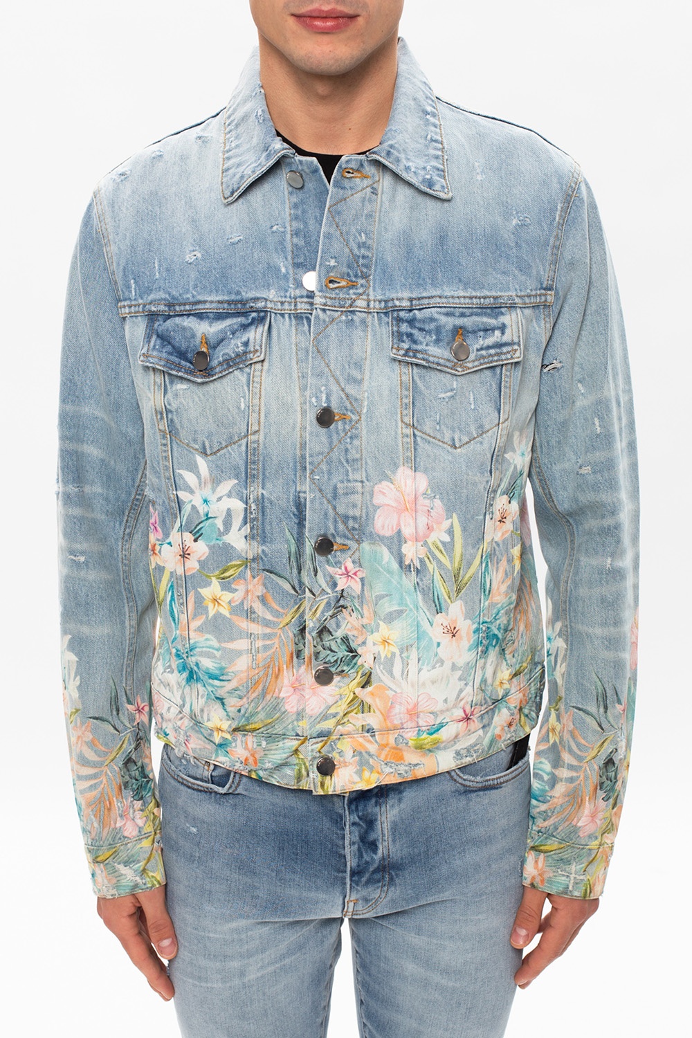 Amiri Denim jacket with floral print | Men's Clothing | Vitkac